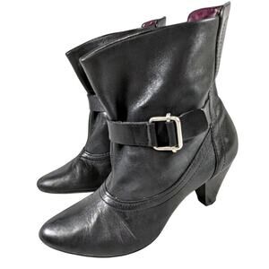 MICHAEL SHANNON! RASHA BLACK GENUINE LEATHER CHUNKY HEEL ANKLE BOOTS! SZ 7.5M